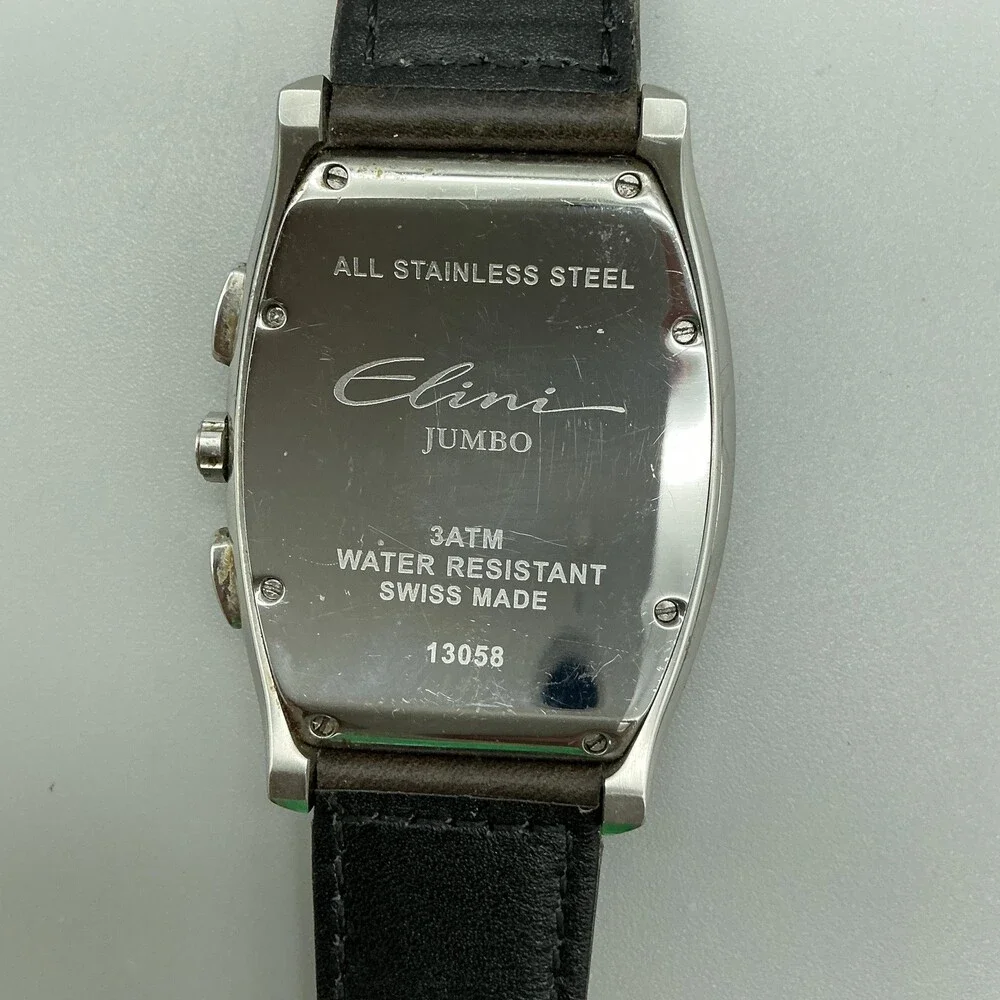 Elini Jumbo Chronograph Mens Watch 45mm Panda Leather Swiss New Battery